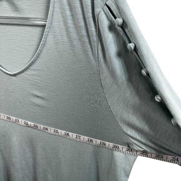 J Jill Womens L Sage Boho Tunic Top Button Detail Sleeves Pom Pom Trim Stretchy - Picture 9 of 15